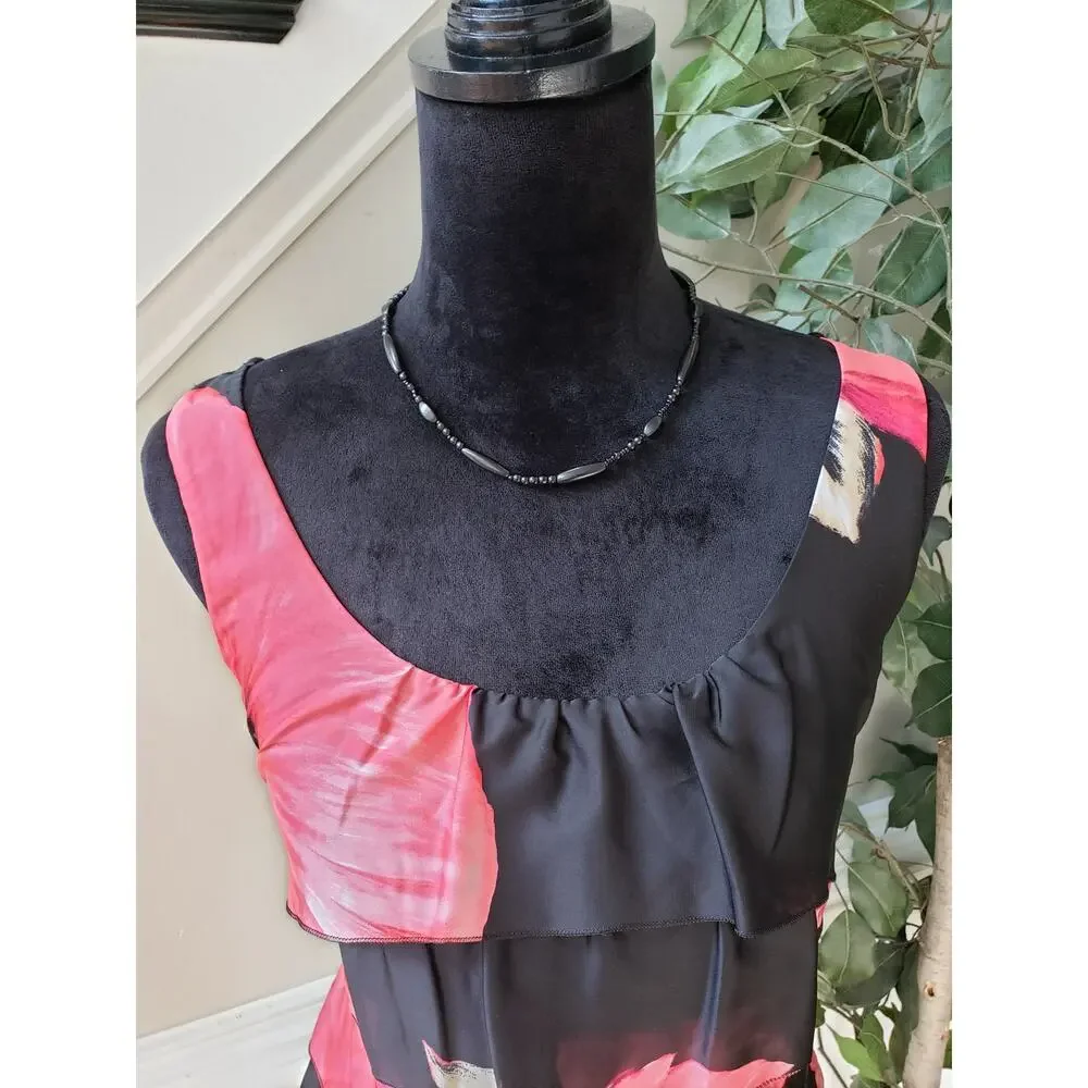 White House Black Market Tank Top Womens M Black Pink Floral Layered Scoop Neck - Picture 5 of 10